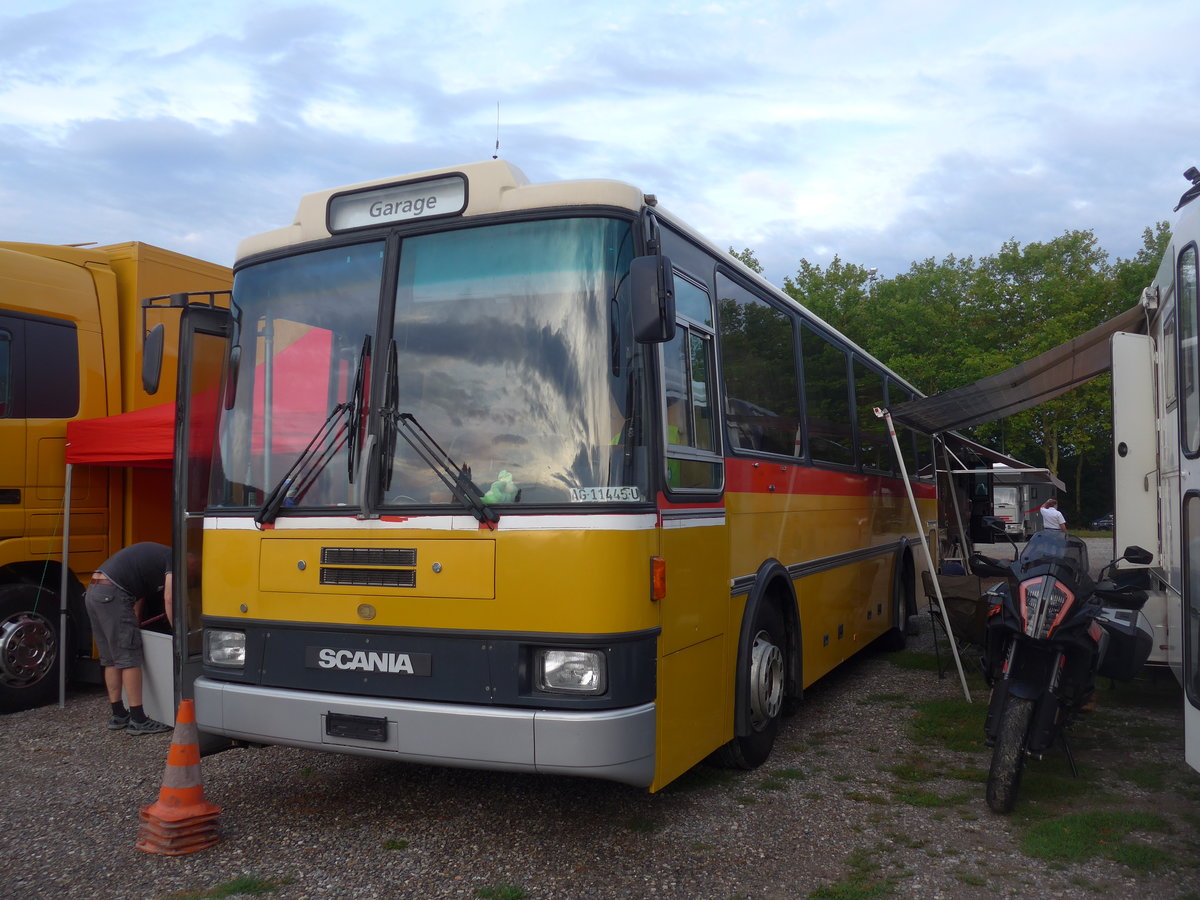 (195'905) - Schneller, M�genwil - AG 11'445 U - Scania/Lauber (ex Dubuis, Savi�se) am 17. August 2018 in Wettingen, Zirkuswiese
