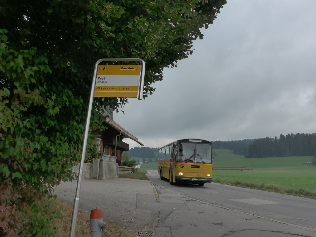 (196'388) - Eichenberger, B�singen - FR 335'303 - Saurer/R&J (ex Schlapp, Cottens; ex Ruklic, Schaffhausen; ex Heim, Flums; ex Frigg, Zernez; ex P 24'279) am 2. September 2018 in Arnis�ge, Post