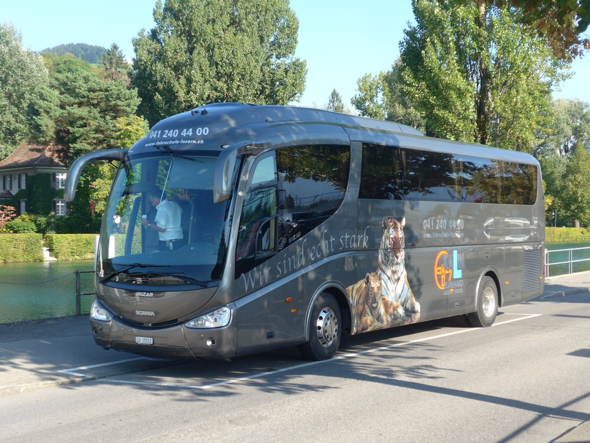 (196'616) - K�lin+Burkhard, Luzern - LU 15'512 - Scania/Irizar am 8. September 2018 bei der Schiffl�nde Thun