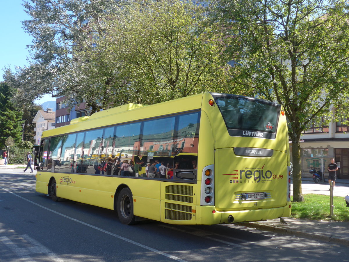 (196'945) - L�ftner, Rum - KU 627 GX - Scania am 12. September 2018 beim Bahnhof W�rgl