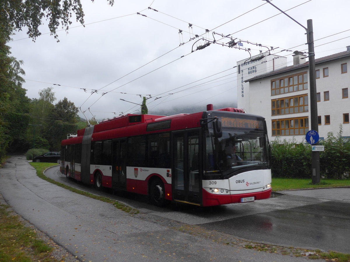 (197'420) - OBUS Salzburg - Nr. 309/S 213 NY - Solaris Gelenktrolleybus am 14. September 2018 beim Bahnhof Salzburg S�d