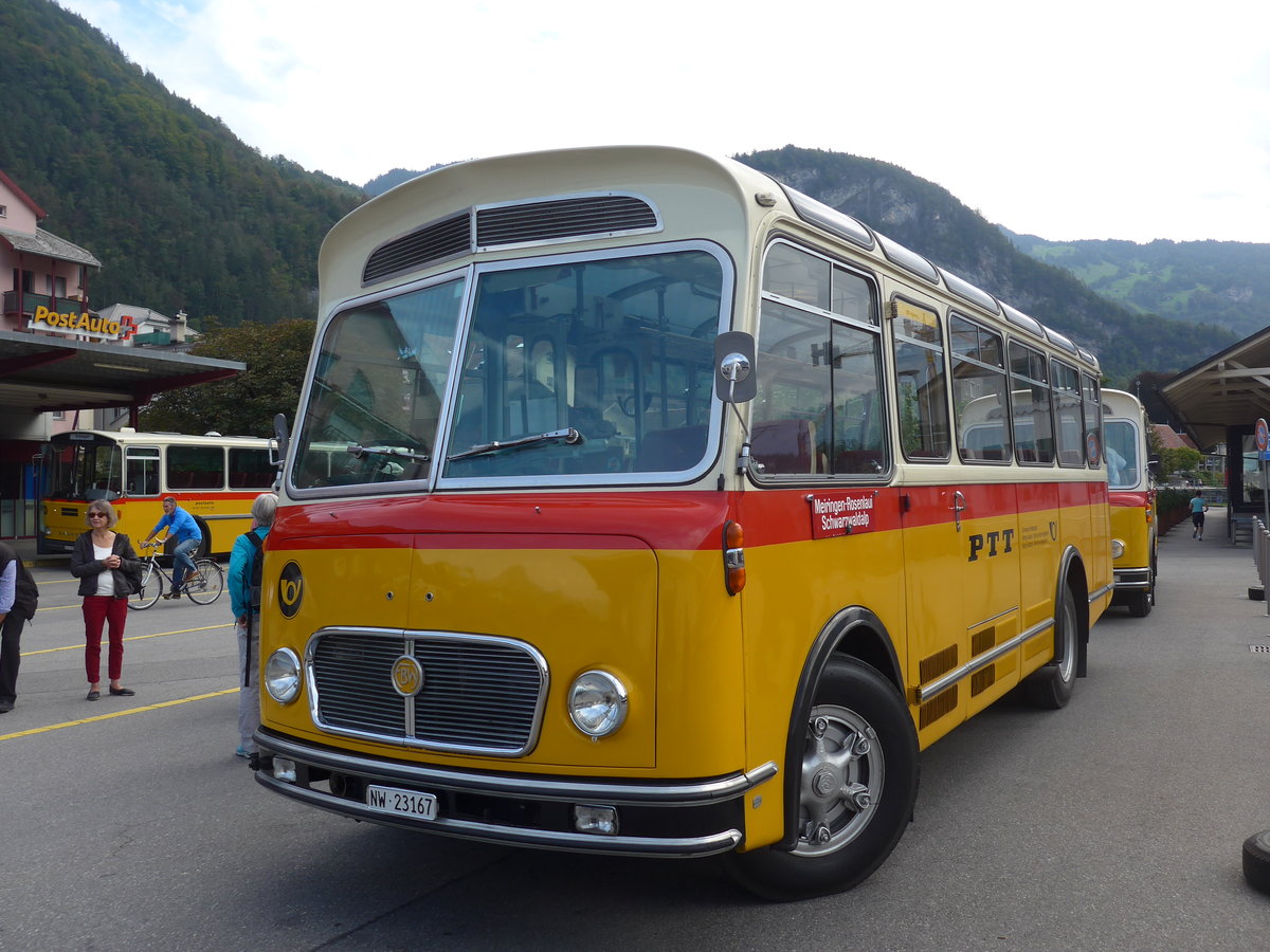 (197'689) - M�ller, Ennetmoos - NW 23'167 - FBW/Gangloff (ex Rentsch, Gunten; ex P 23'203; ex P 21'003) am 16. September 2018 beim Bahnhof Meiringen