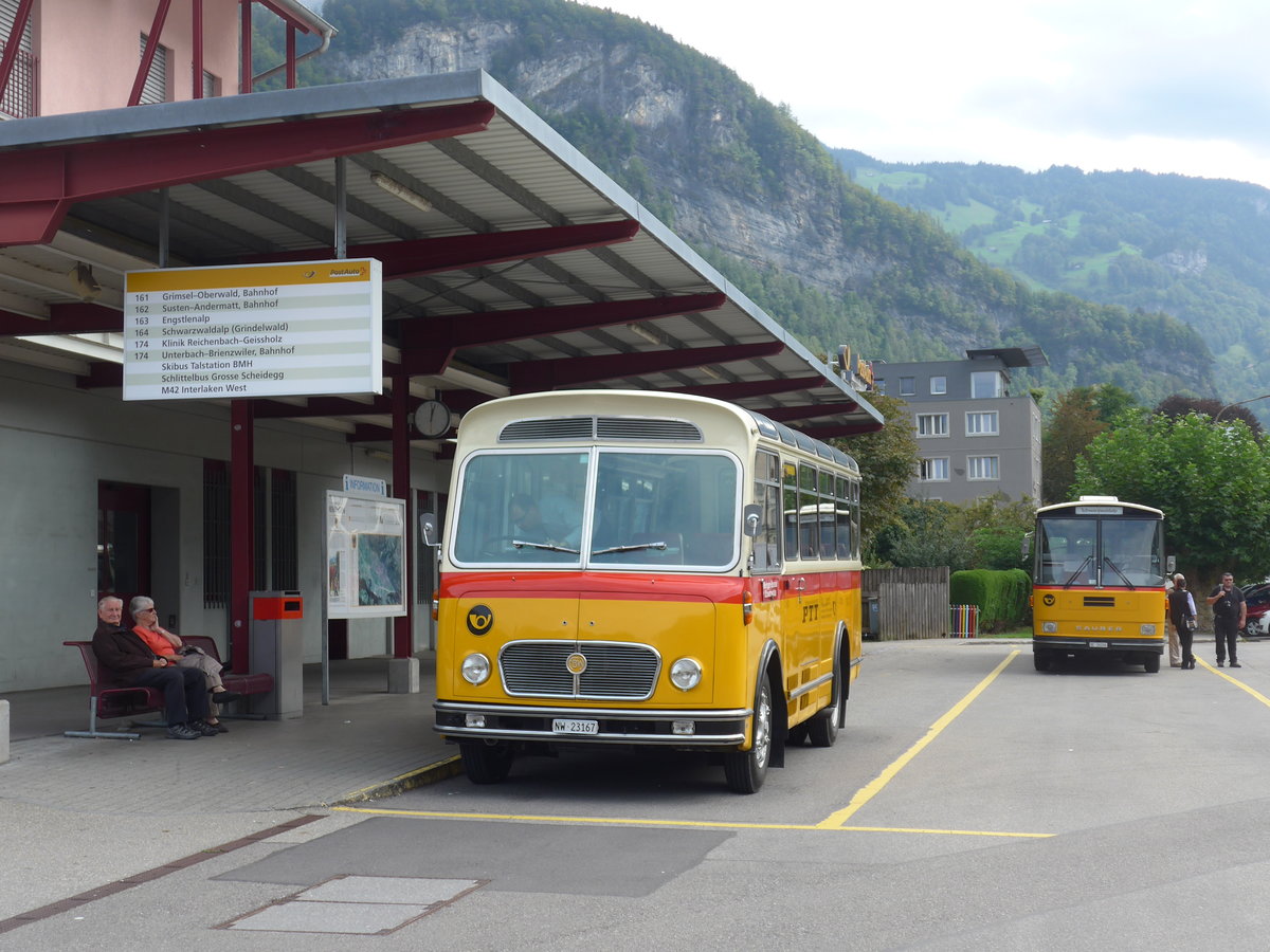 (197'701) - M�ller, Ennetmoos - NW 23'167 - FBW/Gangloff (ex Rentsch, Gunten; ex P 23'203; ex P 21'003) am 16. September 2018 in Meiringen, Postautostation