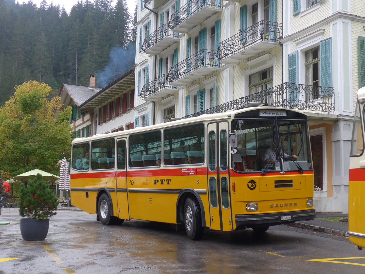 (197'815) - Schmid, Th�rishaus - BE 26'206 - Saurer/T�scher (ex P 24'244) am 16. September 2018 in Rosenlaui, Hotel