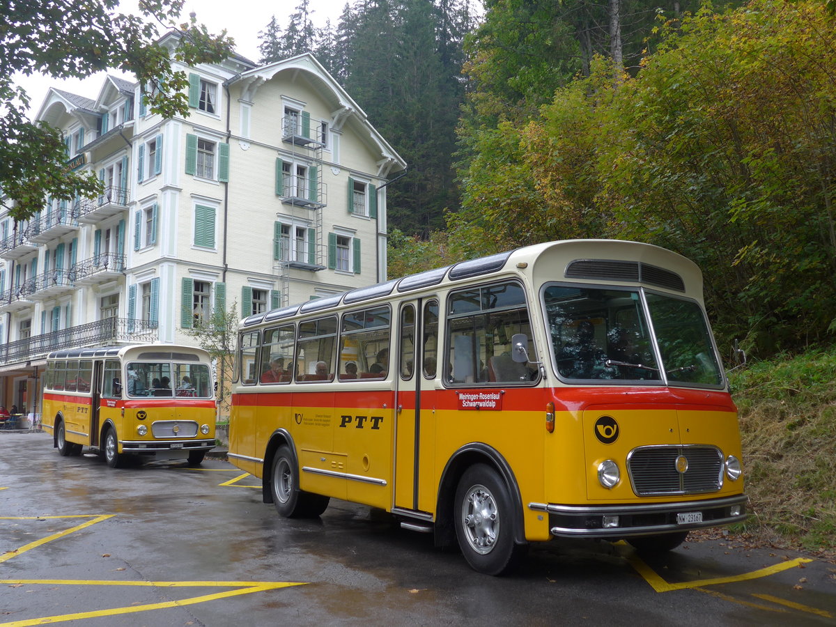 (197'817) - Frutig, Birmensdorf - ZH 560'883 - FBW/FHS (ex P 23'217) + M�ller, Ennetmoos - NW 23'167 - FBW/Gangloff (ex Rentsch, Gunten; ex P 23'203; ex P 21'003) am 16. September 2018 in Rosenlaui, Hotel