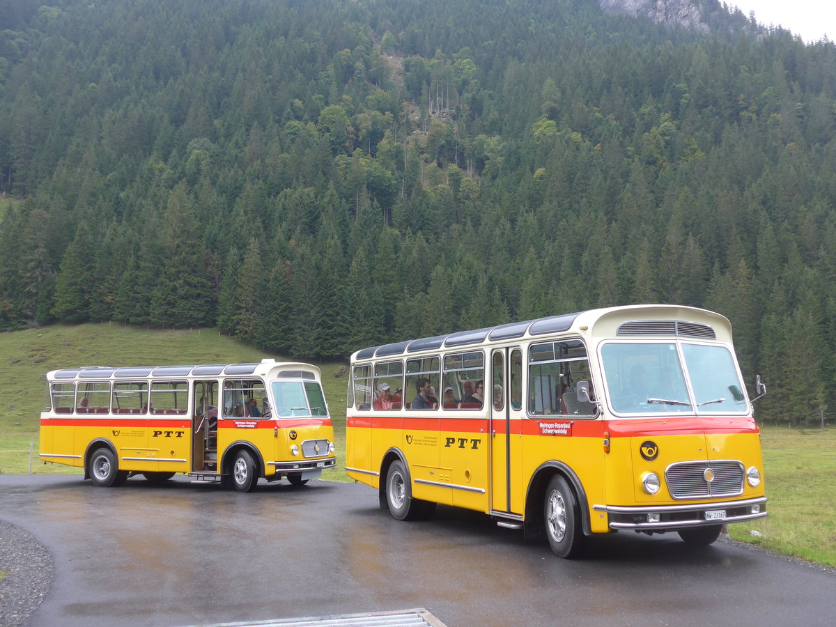 (197'838) - Frutig, Birmensdorf - ZH 560'883 - FBW/FHS (ex P 23'217) + M�ller, Ennetmoos - NW 23'167 - FBW/Gangloff (ex Rentsch, Gunten; ex P 23'203; ex P 21'003) am 16. September 2018 in Gschwandtenmaad
