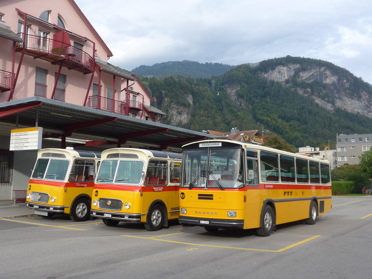 (197'844) - Schmid, Th�rishaus - BE 26'206 - Saurer/T�scher (ex P 24'244) am 16. September 2018 in Meiringen, Postautostation
