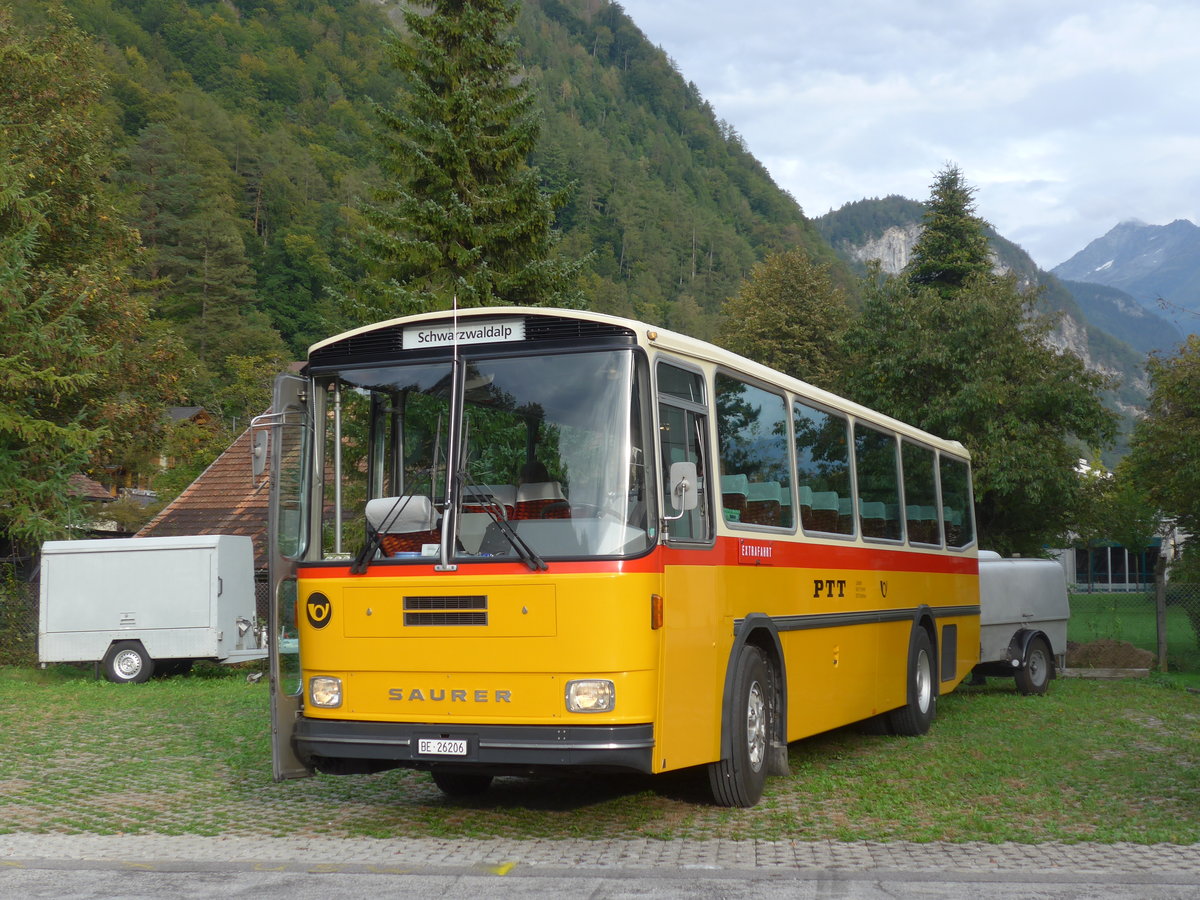 (197'865) - Schmid, Th�rishaus - BE 26'206 - Saurer/T�scher (ex P 24'244) am 16. September 2018 in Meiringen, Garage AVG M.