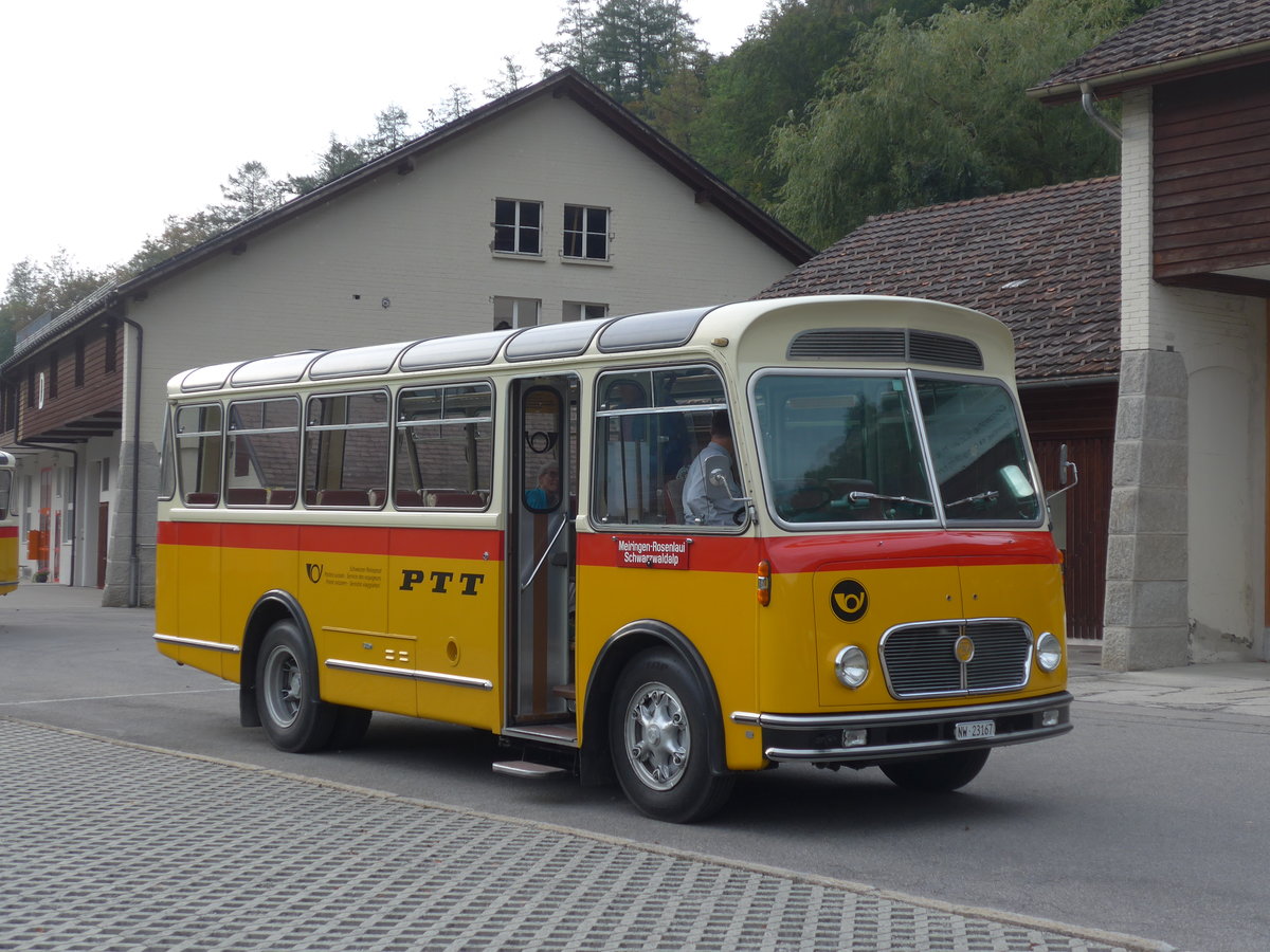 (197'878) - M�ller, Ennetmoos - NW 23'167 - FBW/Gangloff (ex Rentsch, Gunten; ex P 23'203; ex P 21'003) am 16. September 2018 in Meiringen, Garage AVG M.