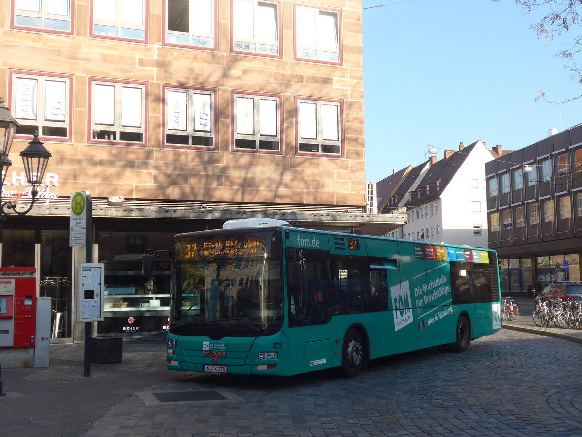 (198'322) - VAG N�rnberg - Nr. 872/N-TX 171 - MAN am 16. Oktober 2018 in N�rnberg, Heilig-Geist-Spital