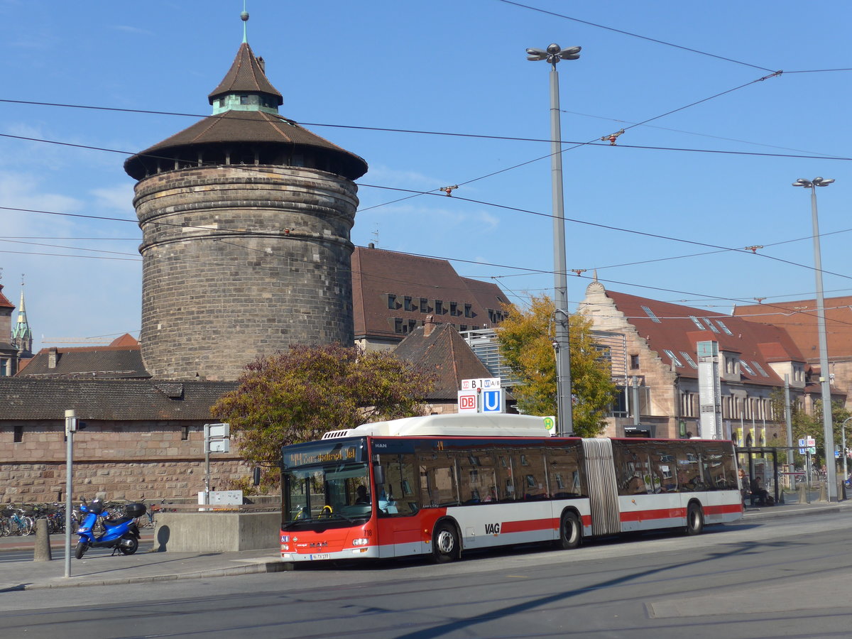 (198'329) - VAG N�rnberg - Nr. 718/N-TX 177 - MAN am 16. Oktober 2018 beim Hauptbahnhof N�rnberg