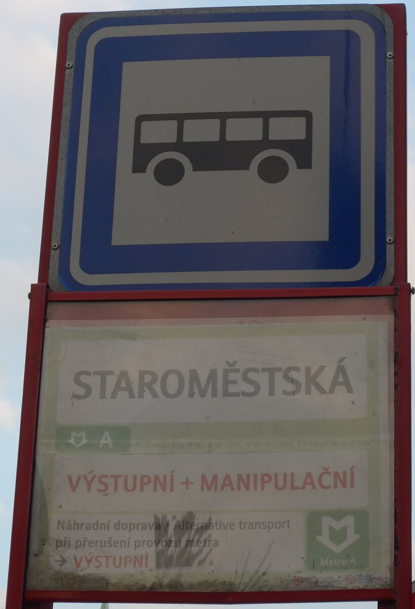 (198'757) - DPP-Haltestellenschild - Praha, Staromestsk� - am 19. Oktober 2018