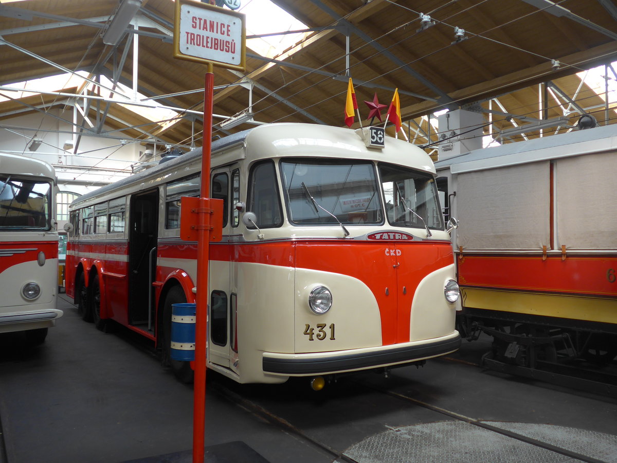 (198'797) - DPP Praha - Nr. 431 - Tatra Trolleybus (ex DPB Bratislava/SK; ex DPMIJ Liberec; ex DPP Praha Nr. 431) am 20. Oktober 2018 in Praha, �PNV-Museum