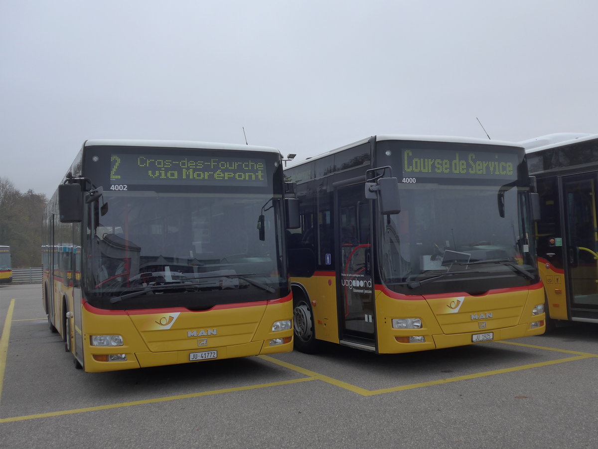 (199'215) - CarPostal Ouest - JU 41'772 - MAN/G�ppel (ex R�mocar, Mervelier; ex CJ Tramelan Nr. 203) am 4. November 2018 in Develier, Parkplatz
