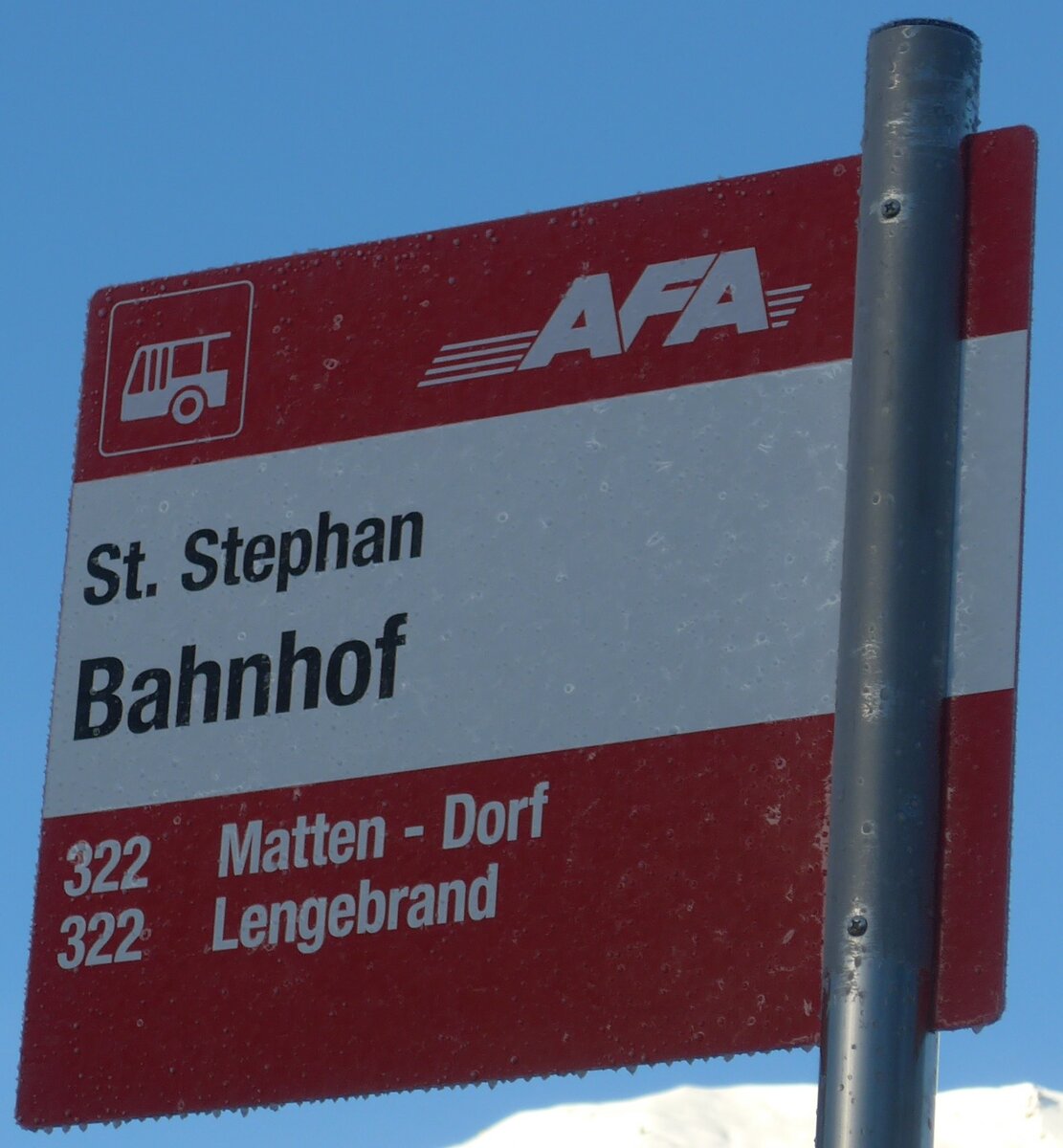 (200'188) - AFA-Haltestellenschild - St. Stephan, Bahnhof - am 25. Dezember 2018
