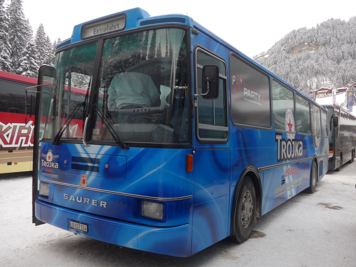 (200'729) - Party-Bus, Ruswil - LU 117'114 - Saurer/R&J (ex H�sler, Rickenbach) am 12. Januar 2019 in Adelboden, ASB