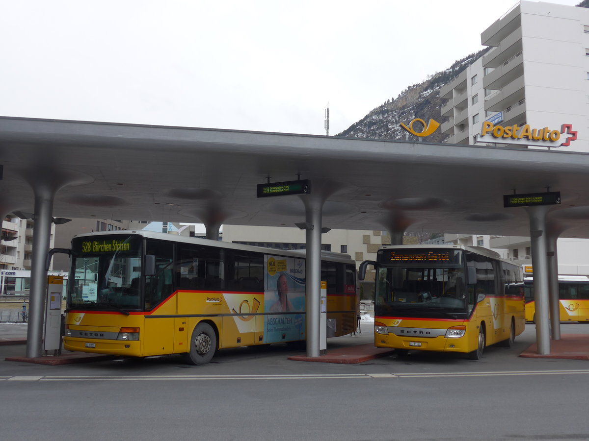 (201'357) - PostAuto Wallis - VS 63'800 + VS 81'111 - Setra am 27. Januar 2019 beim Bahnhof Visp