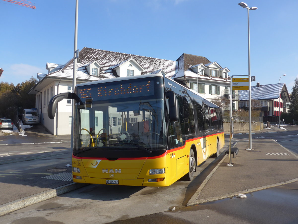 (201'467) - PostAuto Bern - Nr. 541/BE 675'387 - MAN am 4. Februar 2019 beim Bahnhof M�nsingen