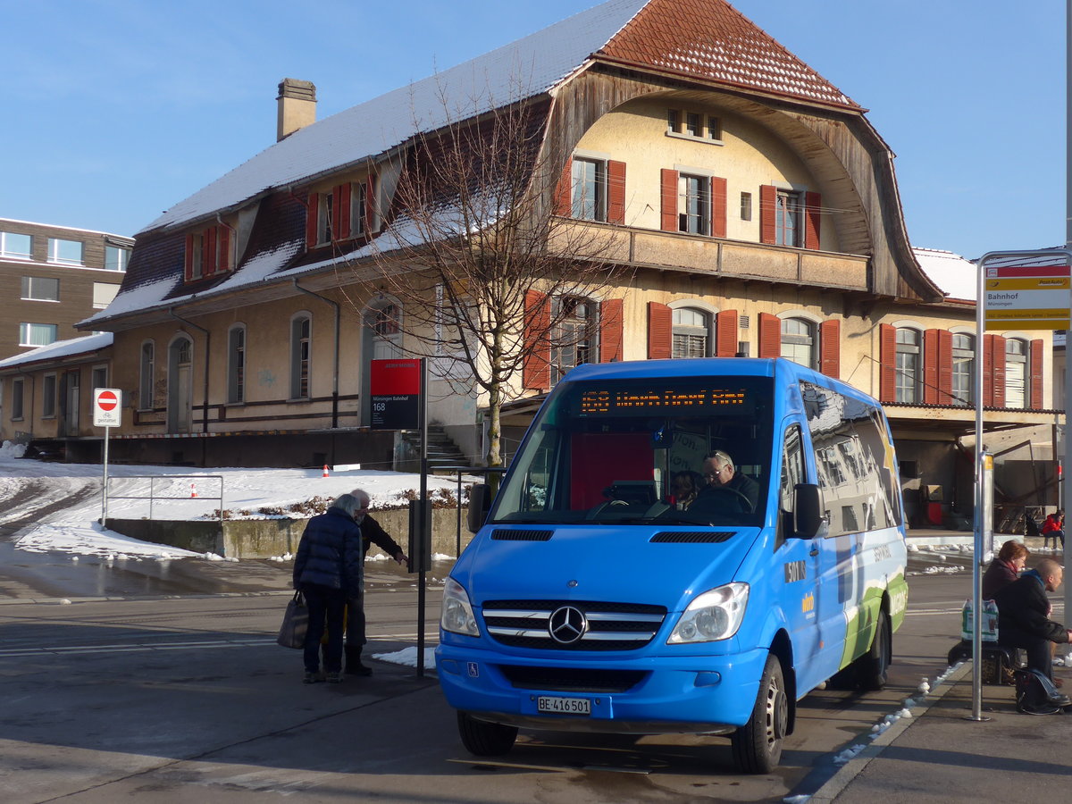 (201'477) - Bernmobil, Bern - Nr. 501/BE 416'501 - Mercedes (ex Mattli, Wassen) am 4. Februar 2019 beim Bahnhof M�nsingen