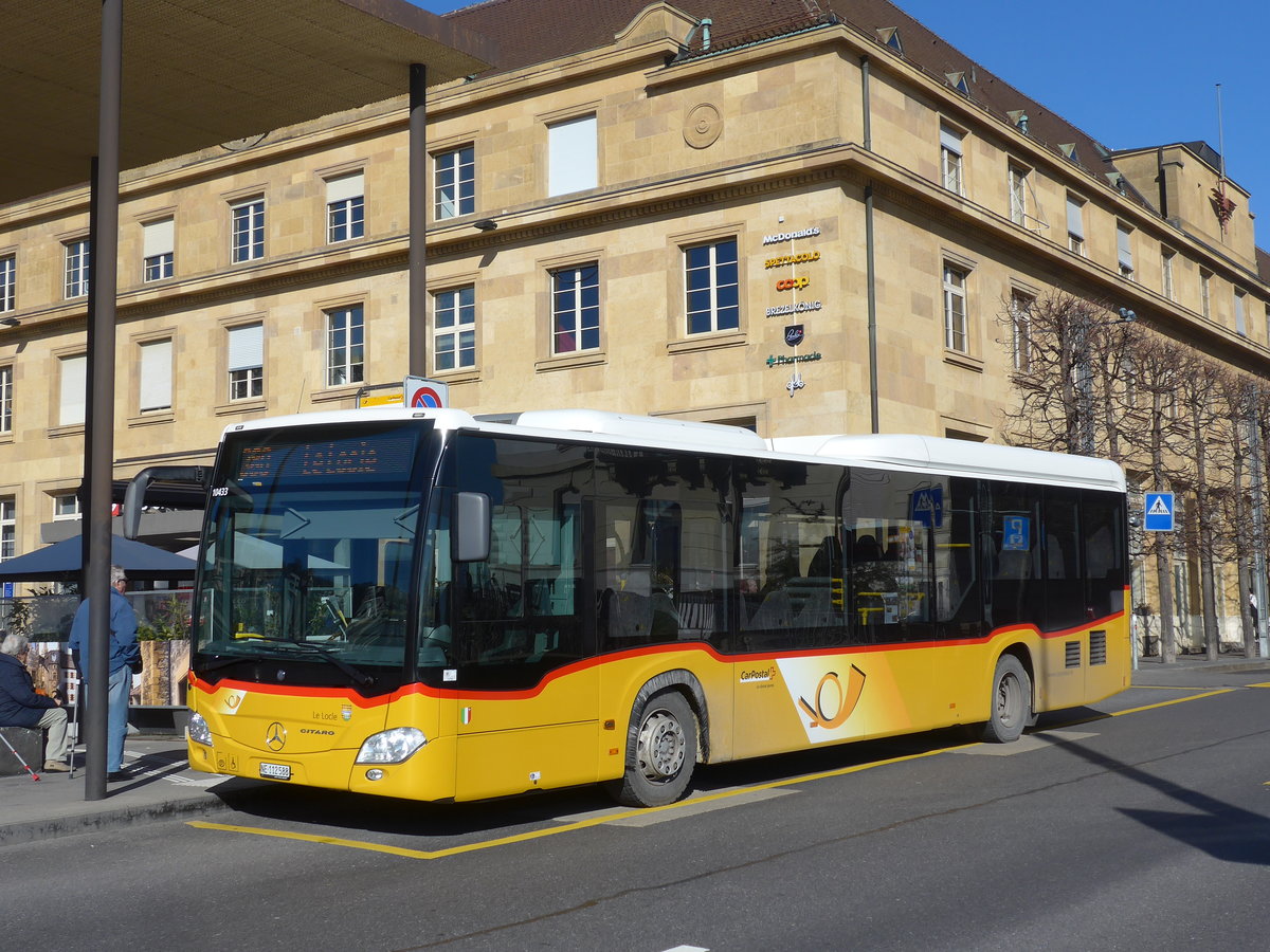 (201'635) - CarPostal Ouest - NE 112'588 - Mercedes am 16. Februar 2019 beim Bahnhof Neuch�tel