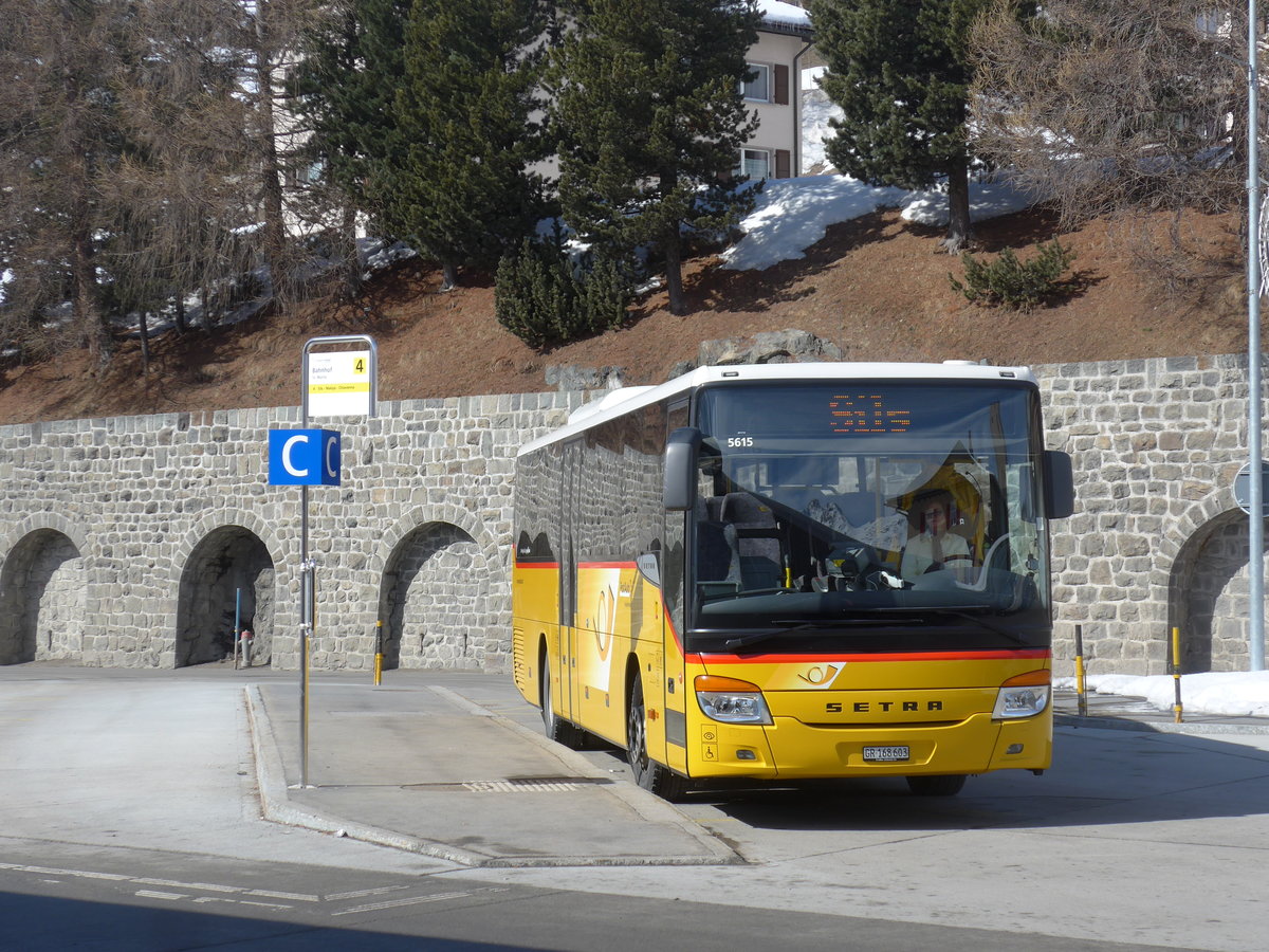 (201'839) - PostAuto Graub�nden - GR 168'603 - Setra am 2. M�rz 2019 beim Bahnhof St. Moritz