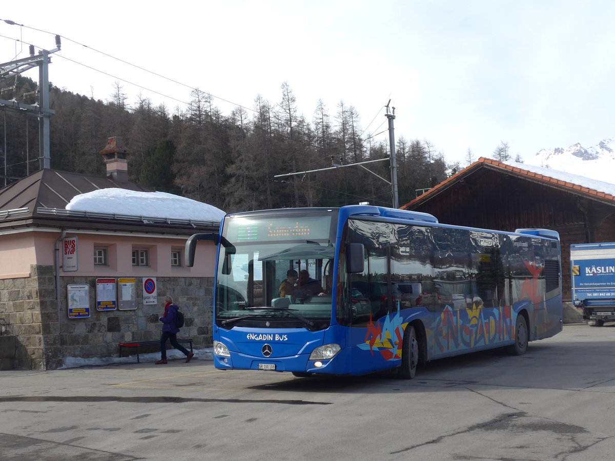 (201'845) - SBC Chur - Nr. 108/GR 100'108 - Mercedes am 2. M�rz 2019 beim Bahnhof Pontresina