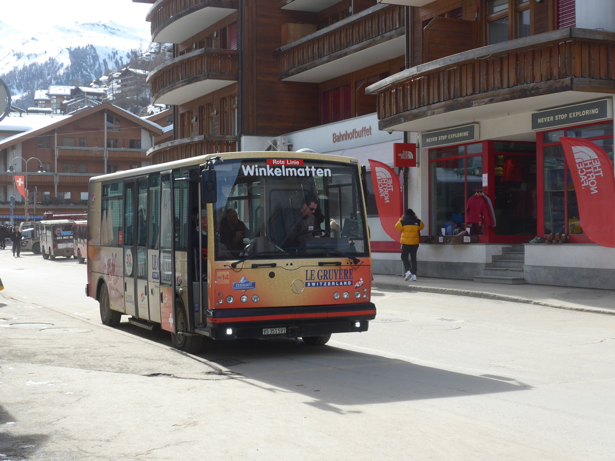 (201'869) - OBZ Zermatt - Nr. 14/VS 351'591 - Vetter am 3. M�rz 2019 beim Bahnhof Zermatt