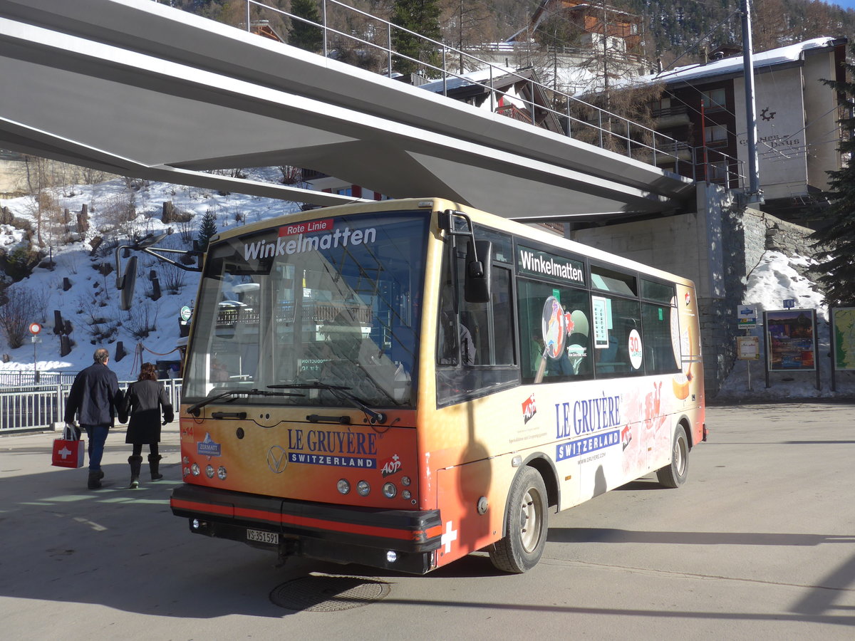 (201'902) - OBZ Zermatt - Nr. 14/VS 351'591 - Vetter am 3. M�rz 2019 in Zermatt, Getwing Br�cke