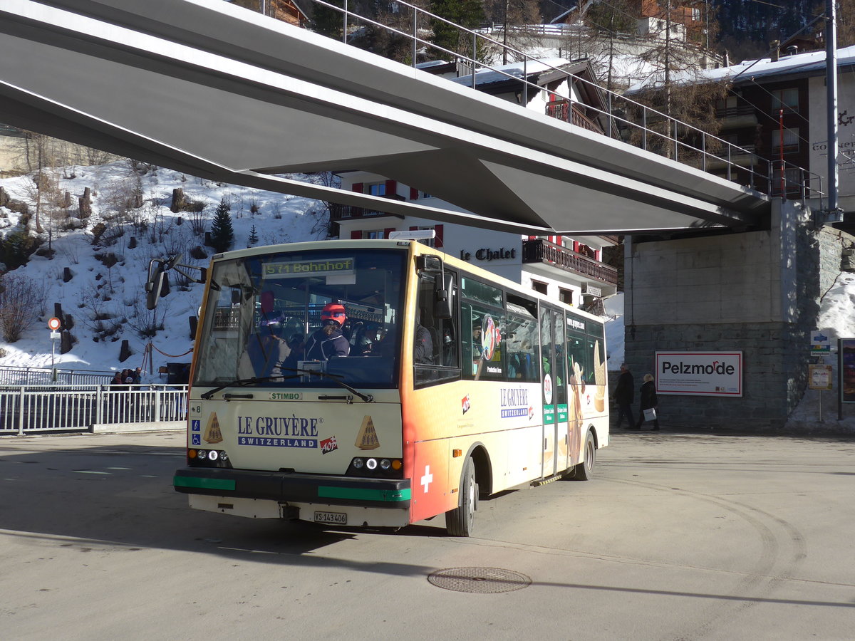 (201'909) - OBZ Zermatt - Nr. 8/VS 143'406 - Stimbo am 3. M�rz 2019 in Zermatt, Getwing Br�cke