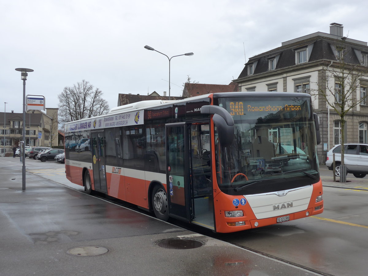 (201'972) - AOT Amriswil - Nr. 12/TG 121'300 - MAN am 4. M�rz 2019 beim Bahnhof Amriswil