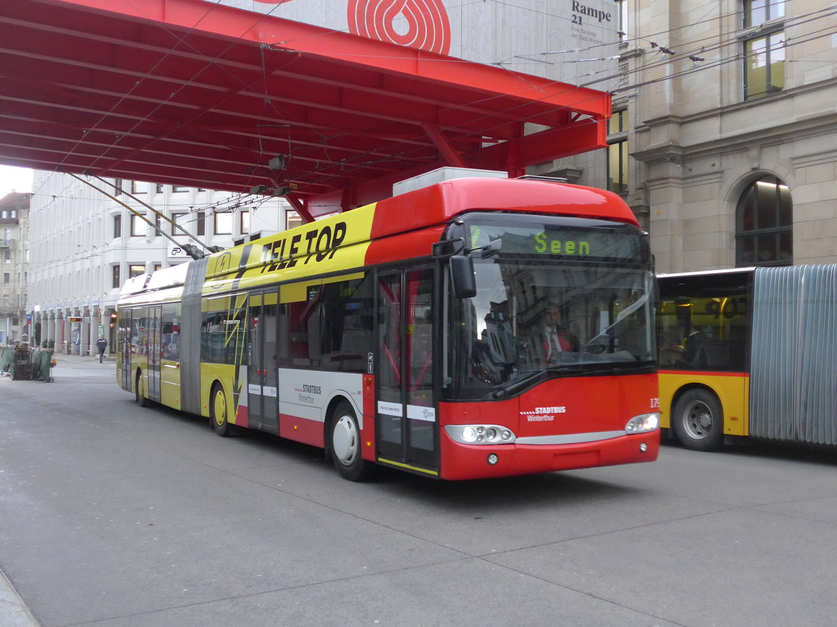 (202'002) - SW Winterthur - Nr. 179 - Solaris Gelenktrolleybus am 4. M�rz 2019 beim Hauptbahnhof Winterthur