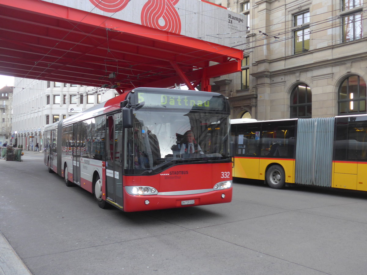 (202'003) - SW Winterthur - Nr. 332/ZH 719'332 - Solaris am 4. M�rz 2019 beim Hauptbahnhof Winterthur