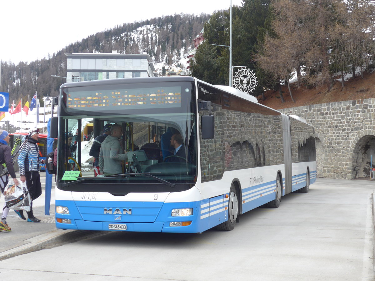 (202'042) - RTB Altst�tten - Nr. 9/SG 348'633 - MAN am 10. M�rz 2019 beim Bahnhof St. Moritz