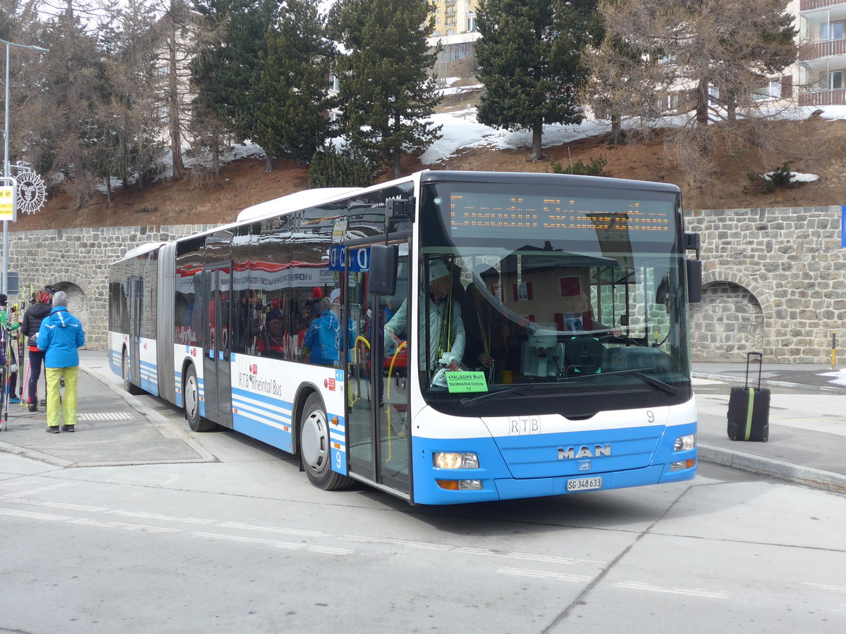 (202'047) - RTB Altst�tten - Nr. 9/SG 348'633 - MAN am 10. M�rz 2019 beim Bahnhof St. Moritz