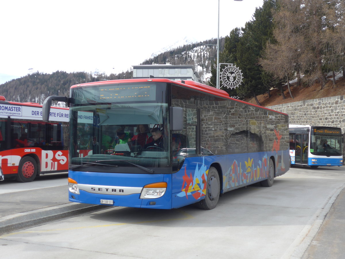 (202'051) - SBC Chur - Nr. 103/GR 100'103 - Setra (ex Nr. 13) am 10. M�rz 2019 beim Bahnhof St. Moritz