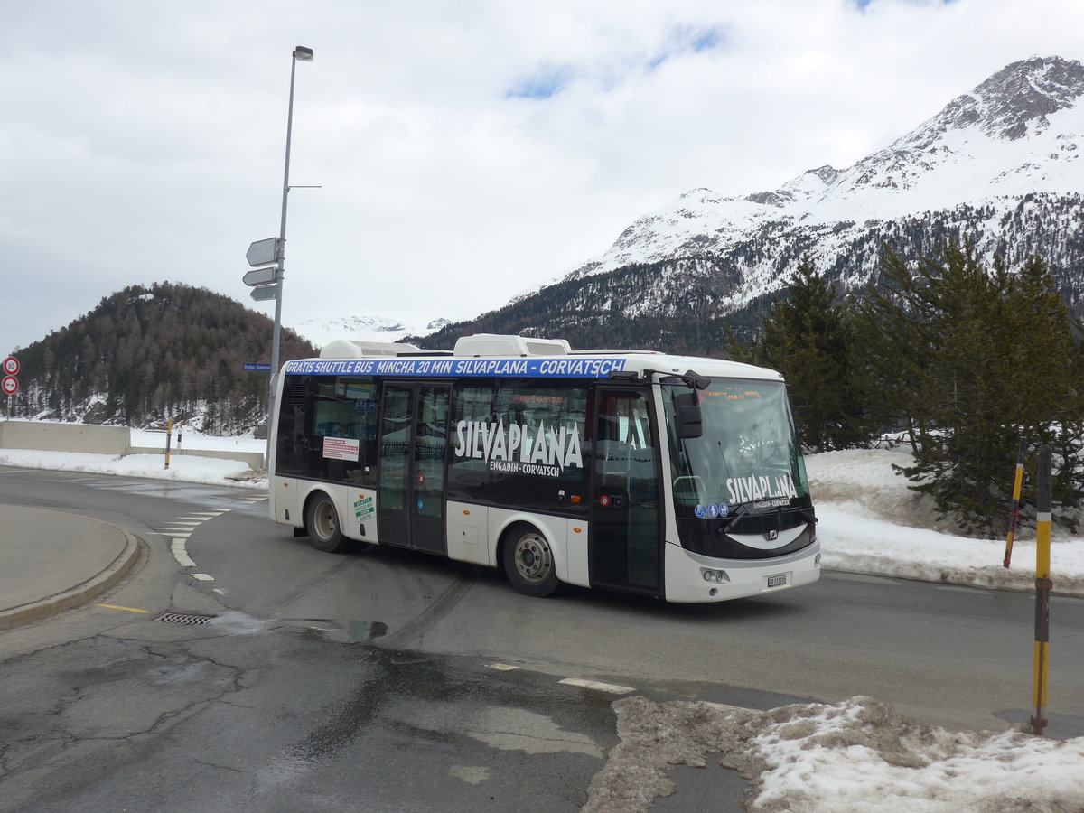 (202'087) - Corvatsch Power, Silvaplana - GR 111'165 - SOR (ex VBZ Z�rich Nr. 192) am 10. M�rz 2019 in Silvaplana, Kreisel Mitte
