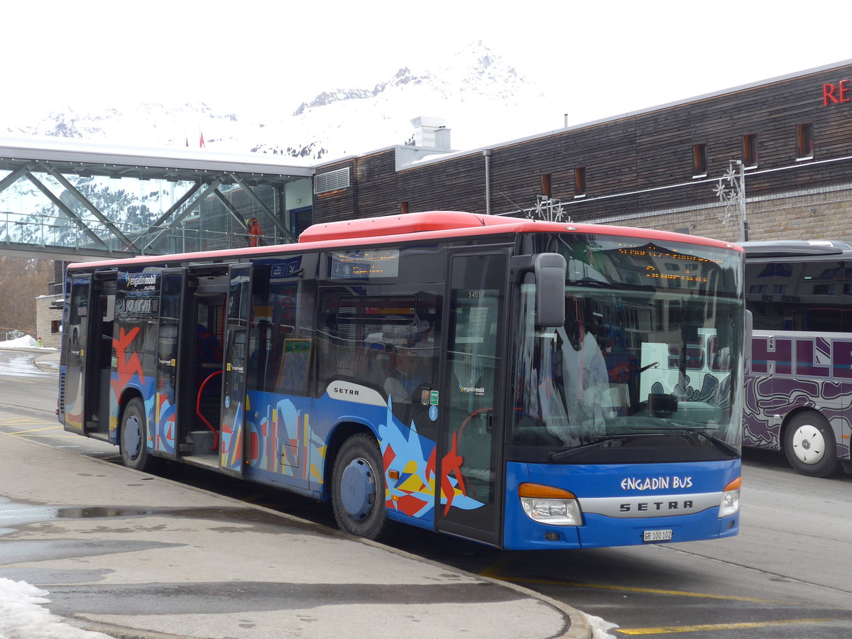 (202'100) - SBC Chur - Nr. 102/GR 100'102 - Setra am 10. M�rz 2019 in Surlej, Corvatschbahn