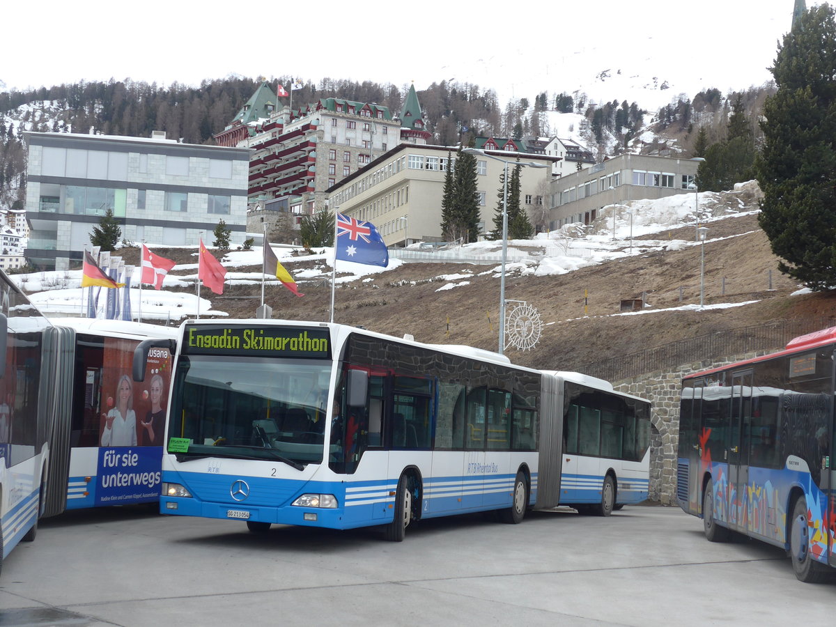 (202'110) - RTB Altst�tten - Nr. 2/SG 213'054 - Mercedes am 10. M�rz 2019 beim Bahnhof St. Moritz