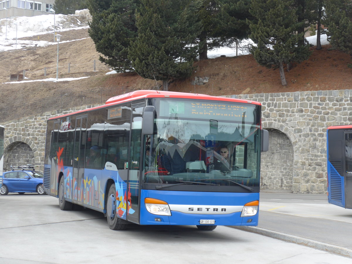 (202'111) - SBC Chur - Nr. 103/GR 100'103 - Setra (ex Nr. 13) am 10. M�rz 2019 beim Bahnhof St. Moritz