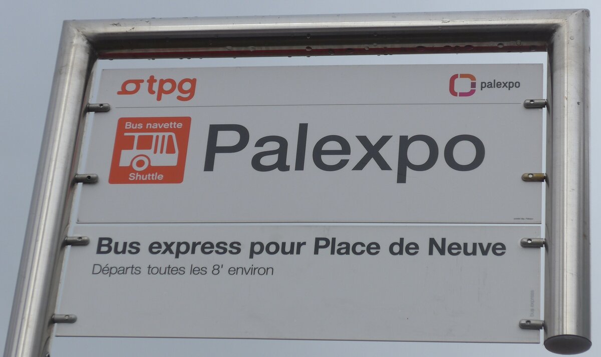 (202'164) - tpg-Haltestellenschild - Gen�ve, Palexpo - am 11. M�rz 2019