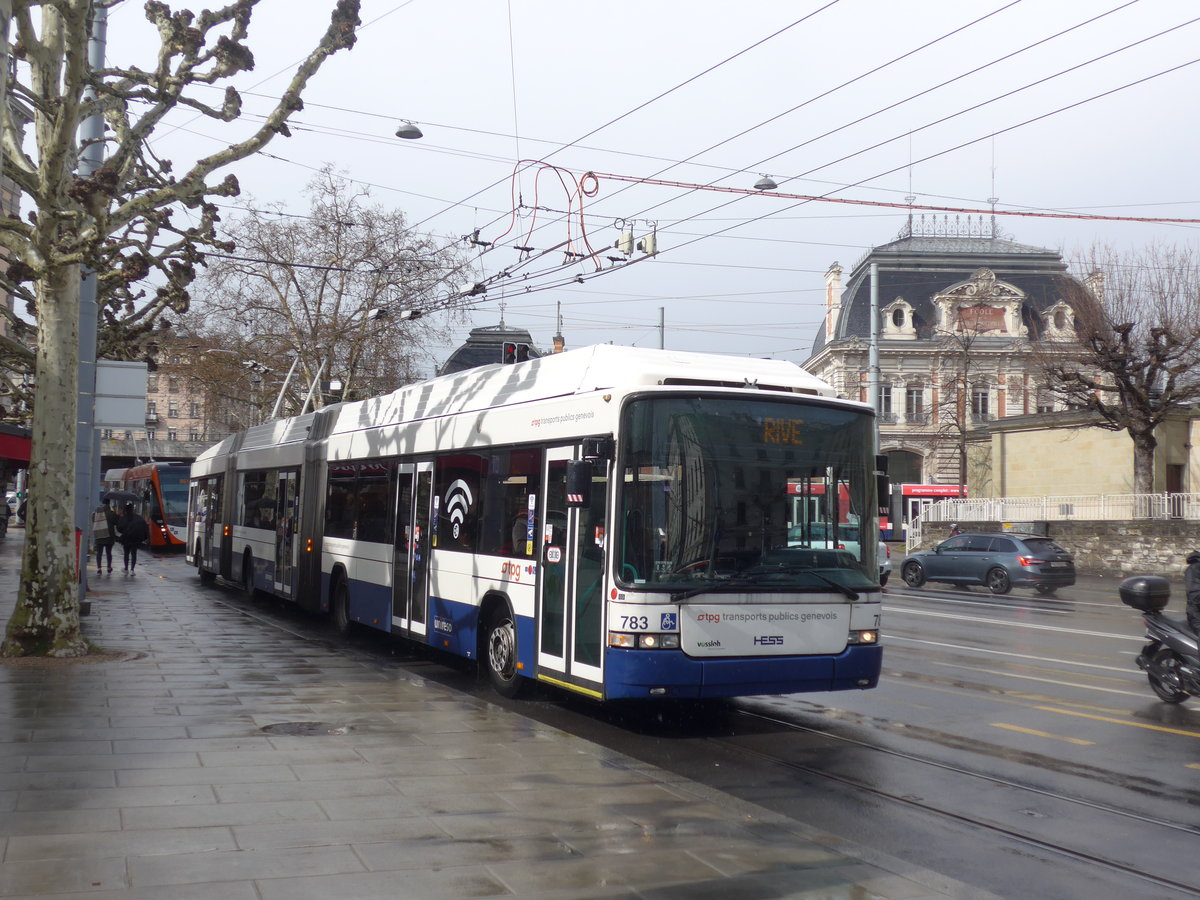 (202'233) - TPG Gen�ve - Nr. 783 - Hess/Hess Doppelgelenktrolleybus am 11. M�rz 2019 in Gen�ve, Place des Vingt-Deux-Cantons