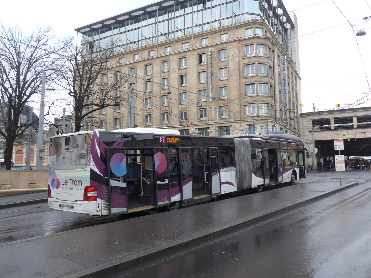 (202'254) - Aus Frankreich: TAC Annemasse - Nr. 509/DD 818 FA - MAN am 11. M�rz 2019 beim Bahnhof Gen�ve