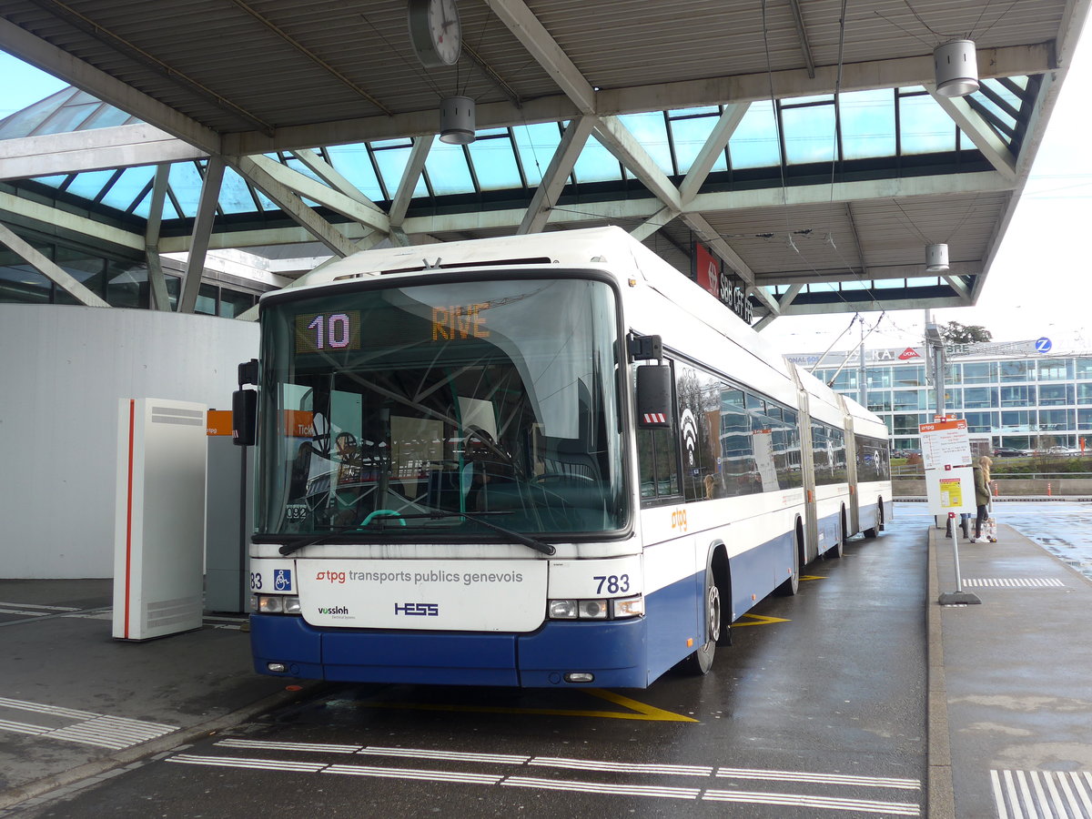 (202'258) - TPG Gen�ve - Nr. 783 - Hess/Hess Doppelgelenktrolleybus am 11. M�rz 2019 in Gen�ve, A�roport