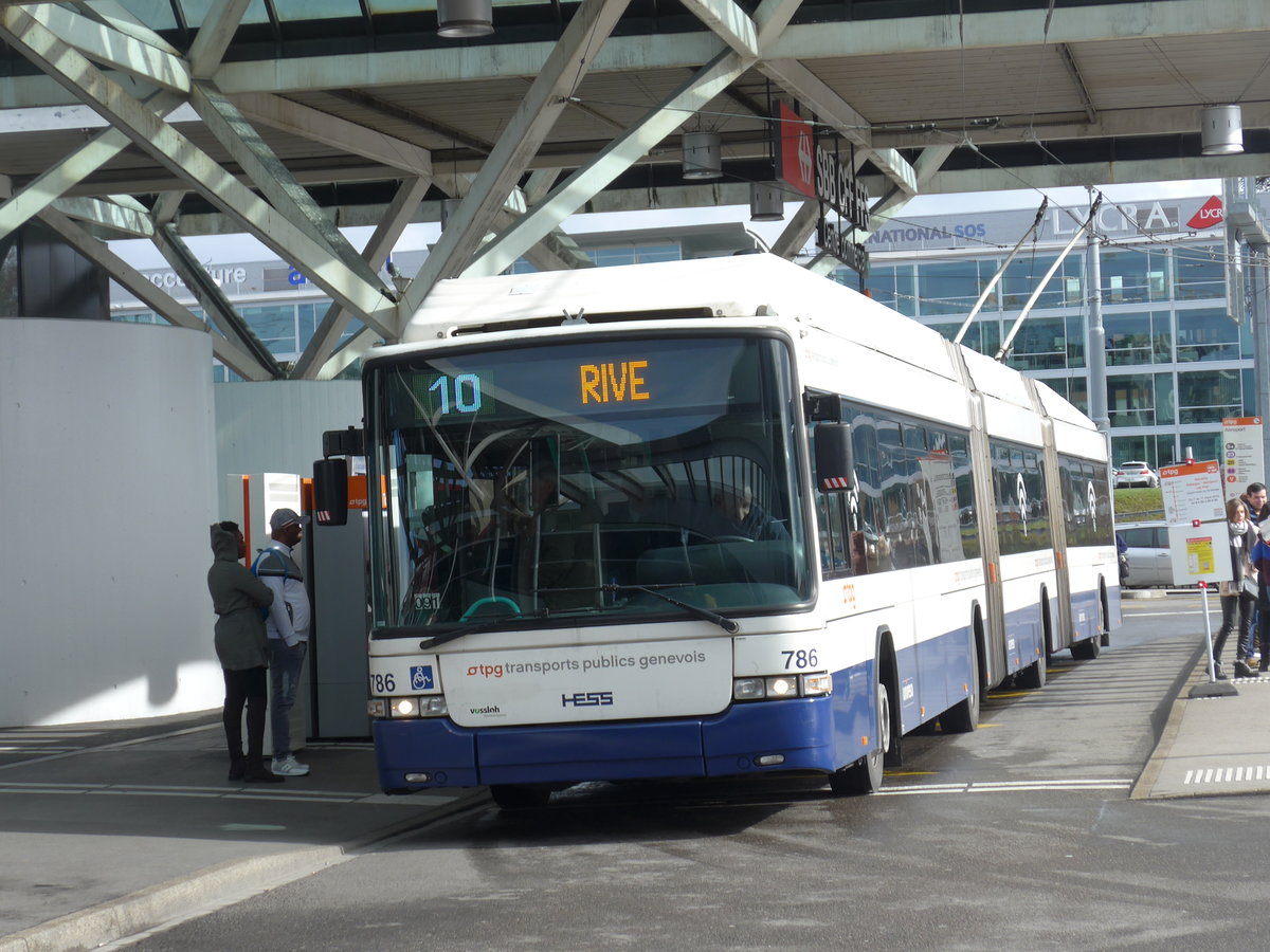 (202'301) - TPG Gen�ve - Nr. 786 - Hess/Hess Doppelgelenktrolleybus am 11. M�rz 2019 in Gen�ve, A�roport