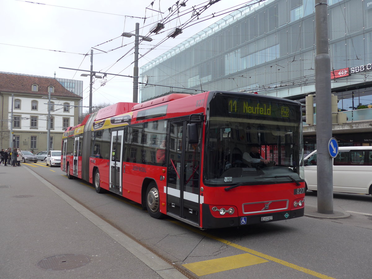 (202'360) - Bernmobil, Bern - Nr. 827/BE 612'827 - Volvo am 12. M�rz 2019 beim Bahnhof Bern