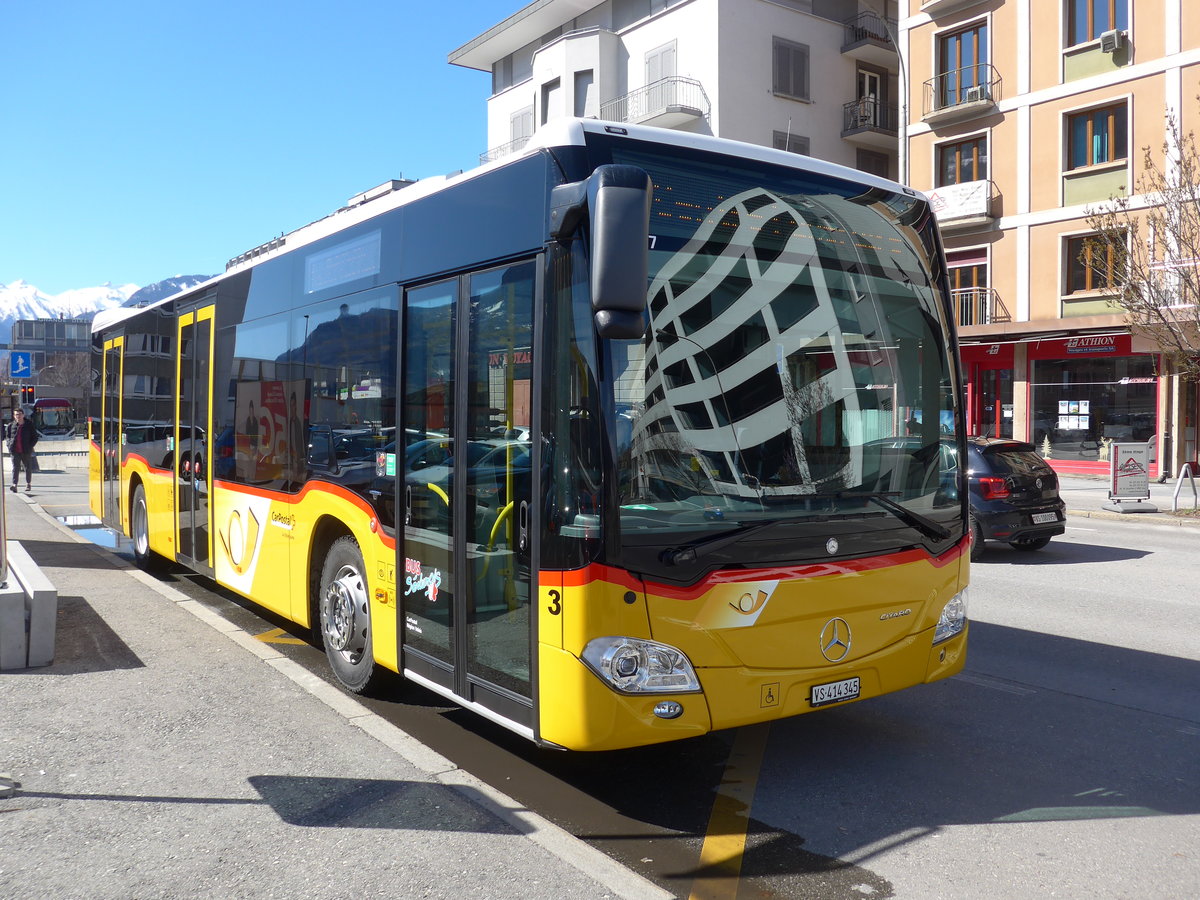 (202'413) - PostAuto Wallis - Nr. 3/VS 414'345 - Mercedes am 16. M�rz 2019 beim Bahnhof Sion