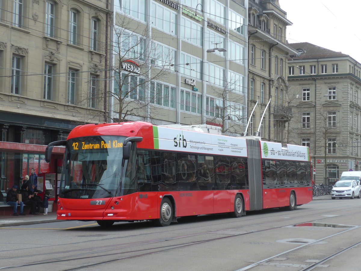 (202'482) - Bernmobil, Bern - Nr. 27 - Hess/Hess Gelenktrolleybus am 18. M�rz 2019 beim Bahnhof Bern