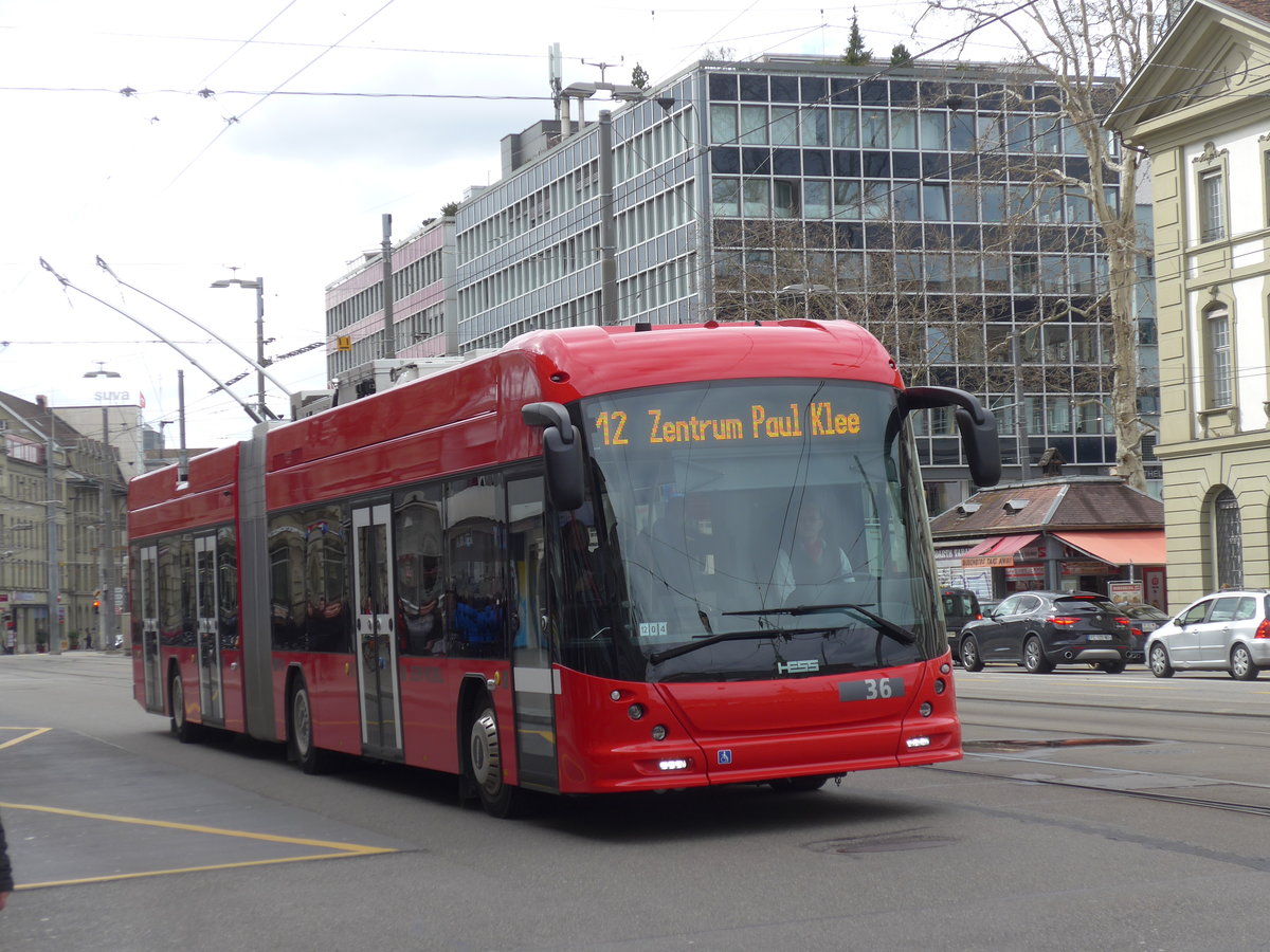 (202'490) - Bernmobil, Bern - Nr. 36 - Hess/Hess Gelenktrolleybus am 18. M�rz 2019 beim Bahnhof Bern