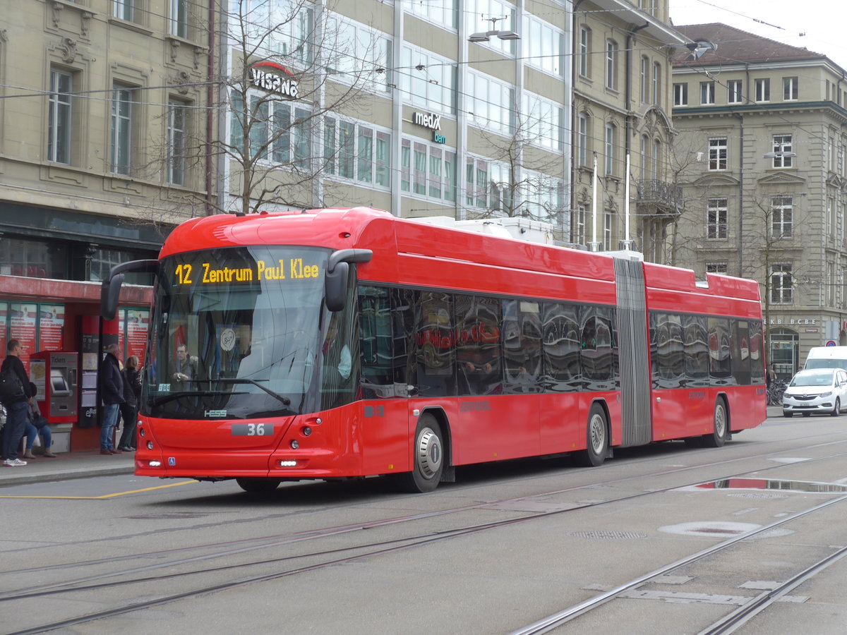 (202'491) - Bernmobil, Bern - Nr. 36 - Hess/Hess Gelenktrolleybus am 18. M�rz 2019 beim Bahnhof Bern