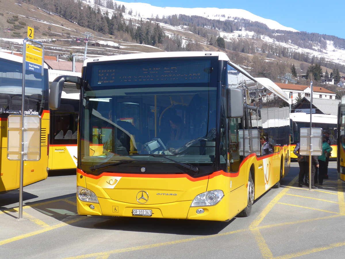 (202'619) - PostAuto Graub�nden - GR 102'343 - Mercedes am 20. M�rz 2019 beim Bahnhof Scuol-Tarasp